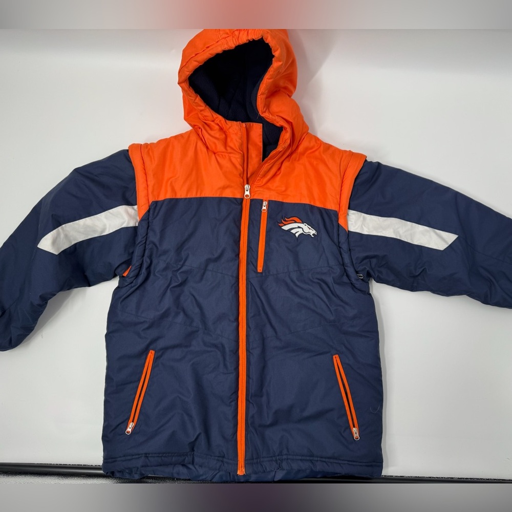 NFL Denver Broncos Insulated Convertible Orange & Blue Hooded Jacket/Vest